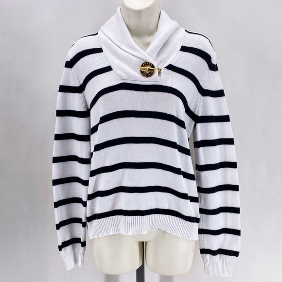 Lauren Ralph Lauren white & black striped sweater - Picture 1 of 9